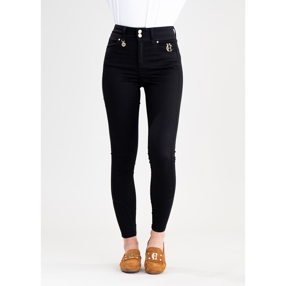 Holland Cooper Jeans Black Jodhpur Skinny Ankle Zip Gold Buttons High-rise Sz 6